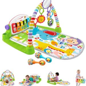 Fisher-Price Baby Playmat Deluxe Kick & Play Piano Gym for Learning & 2 Maracas Soft Rattles for Newborn to Toddler Play Ages 0+ Months