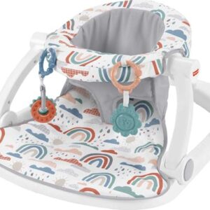 Fisher-Price Portable Baby Chair Sit-Me-Up Floor Seat with Developmental Toys & Machine Washable Seat Pad, Rainbow Showers