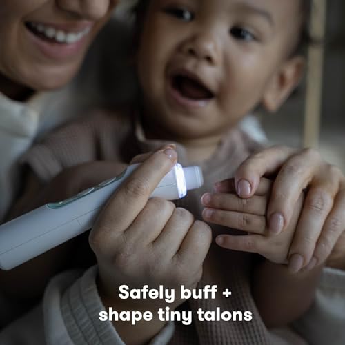 Frida Baby Electric Nail Buffer | Safe + Easy Baby Nail File, Baby Nail Clippers + Nail Trimmer Kit for Newborn, Toddler, Children's Fingernails/Toenails, 4 Buffer Pads, LED Light, Storage Case, White - Image 3