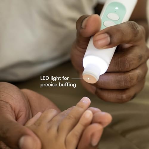 Frida Baby Electric Nail Buffer | Safe + Easy Baby Nail File, Baby Nail Clippers + Nail Trimmer Kit for Newborn, Toddler, Children's Fingernails/Toenails, 4 Buffer Pads, LED Light, Storage Case, White - Image 5