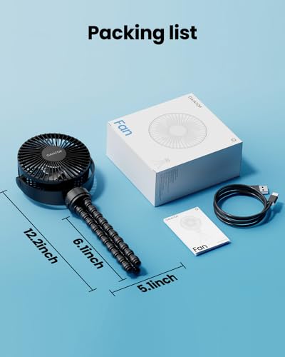 Gaiatop Mini Portable Stroller Fan, Battery Operated Small Clip on, Detachable 3 Speed Rechargeable, 360° Rotate Flexible Tripod Better Cooling for Car Seat Crib Treadmill Travel Black - Image 3