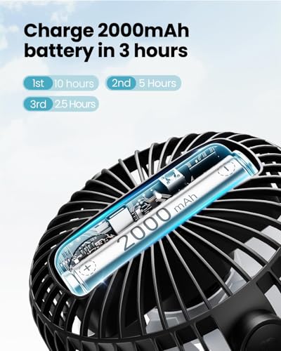 Gaiatop Mini Portable Stroller Fan, Battery Operated Small Clip on, Detachable 3 Speed Rechargeable, 360° Rotate Flexible Tripod Better Cooling for Car Seat Crib Treadmill Travel Black - Image 7