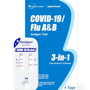Healgen Rapid Check COVID-19, Flu A&B Antigen Test Kit, The First FDA Authorized OTC 3-in-1 Flu & COVID Home Test, Easy to Read Dual Windows, Results in 15 Mins, 18-Month Shelf Life, 1 Test