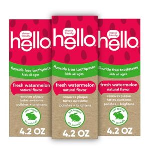 Hello Fresh Watermelon Fluoride Free Kids Toothpaste, 4.2 Oz Tube (Pack of 3)