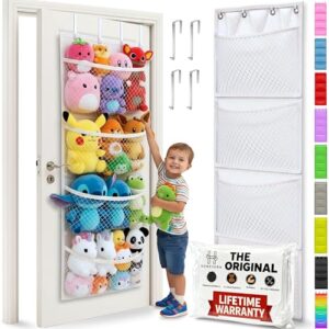 Honeyera The Original Stuffed Animal Storage (Patented) – Over Door Organizer for Stuffies, Baby Ideas Holder, Toy Plush Hammock Hanging Net Big Girls Toddler Large Bag Animals Stuffy Behind