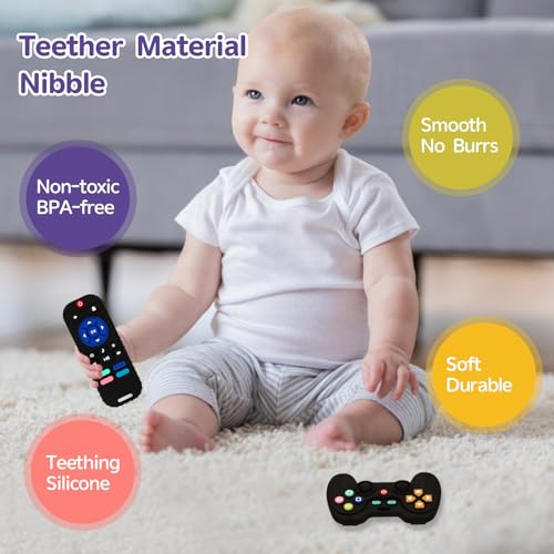 Hooku 2 Pack Silicone Teething Toys for Babies 0-6 Months, Teethers for Babies 6-12 Months, Remote Teether for Baby, Sensory Toys for Babies, Baby Chew Toys KLW8808 - Image 4