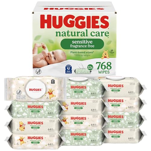 Huggies Natural Care Sensitive Baby Wipes, Unscented, Hypoallergenic, 99% Purified Water, 12 Flip-Top Packs (768 Wipes Total), Packaging May Vary - Image 2