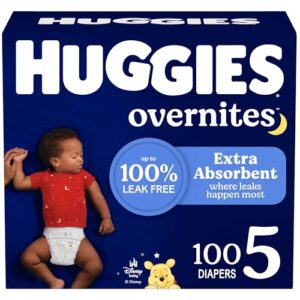 Huggies Size 5 Overnites Baby Diapers: Overnight Diapers, Size 5 (27+ lbs), 100 Ct (2 Packs of 50), Packaging May Vary