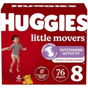 Huggies Size 8 Diapers, Little Movers Baby Diapers, Size 8 (46+ lbs), 76 Count (2 Packs of 38), Packaging May Vary