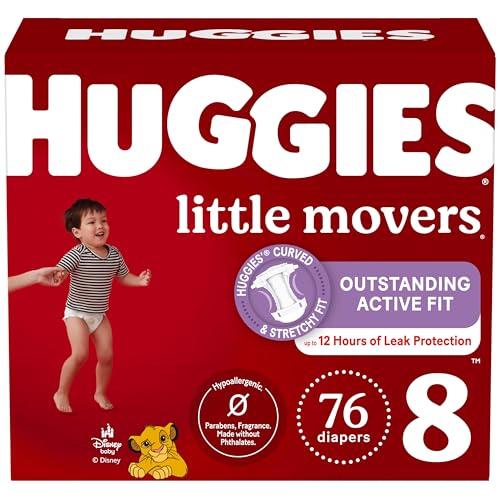 Huggies Size 8 Diapers, Little Movers Baby Diapers, Size 8 (46+ lbs), 76 Count (2 Packs of 38), Packaging May Vary