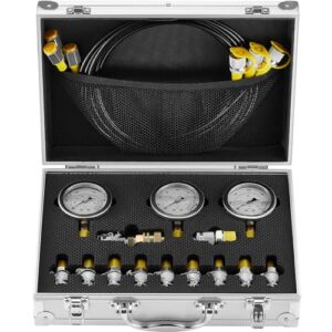 Hydraulic Pressure Test Kit, 250/400/600bar, 3 Gauges 11 Test Couplings 3 Test Hoses, Excavator Hydraulic Test Gauge Set with Portable Carrying Case for Excavator Tractors Construction Machinery
