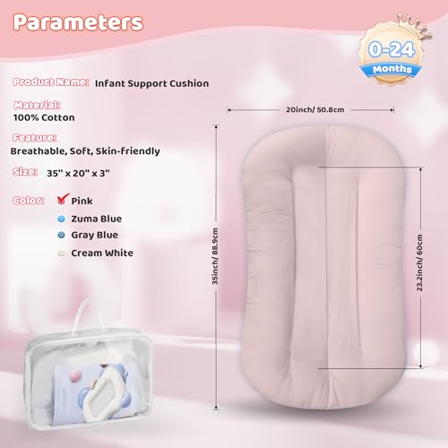 Infant Support Cushion - Baby Support Cushion for Newborn, 0-24 Months, Portable Tummy Time Mat for Home and Travel, Soft Cotton, Supervised Use, Baby Essentials Gift, Pink (Cover Included) - Image 3