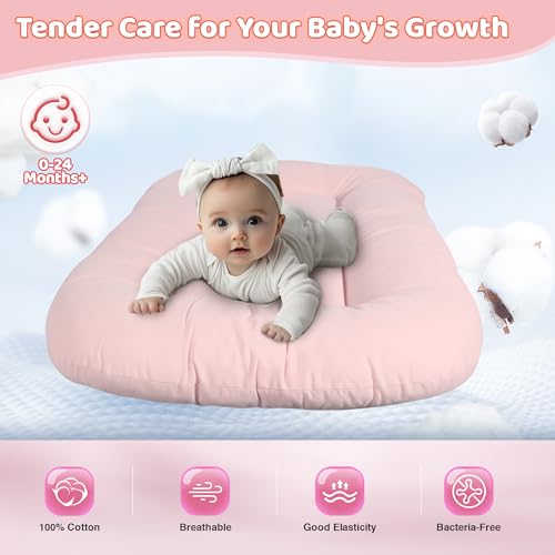 Infant Support Cushion - Baby Support Cushion for Newborn, 0-24 Months, Portable Tummy Time Mat for Home and Travel, Soft Cotton, Supervised Use, Baby Essentials Gift, Pink (Cover Included) - Image 6