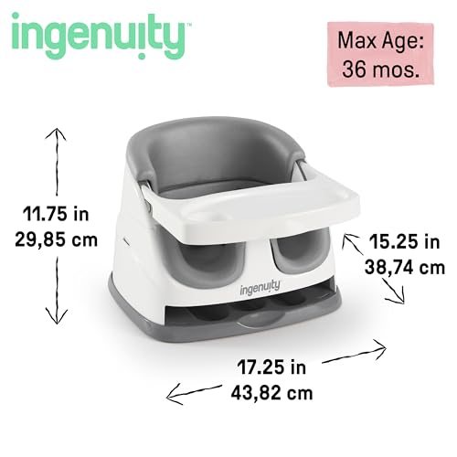 Ingenuity Baby Base 2-in-1 Booster Feeding and Floor Seat with Self-Storing Tray - Slate - Image 4