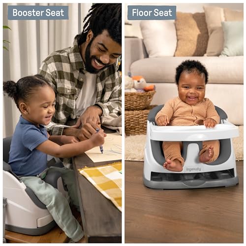 Ingenuity Baby Base 2-in-1 Booster Feeding and Floor Seat with Self-Storing Tray - Slate - Image 5