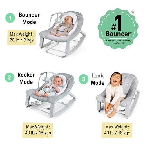 Ingenuity Keep Cozy 3-in-1 Grow with Me Vibrating Baby Bouncer, Seat & Infant to Toddler Rocker, Vibrations & -Toy Bar, 0-30 Months Up to 40 lbs (Weaver) - Image 5