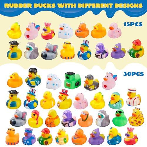 JOYIN 30 Pcs Rubber Ducks, Random Assortment Ducks Bulk with Mesh Carry Bag, Mini Rubber Duckies for Baby Bath Toys, Kids Toddler Summer Pool Toys Birthday Gifts Party Favors - Image 5