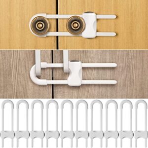 Jetec 10 Pieces Cabinet Locks for Babies, U-Shaped Proofing Drawers Safety Child Locks Adjustable, Easy to Use Childproof Latch for Knob Handle on Kitchen Door Storage Cupboard Closet (White)