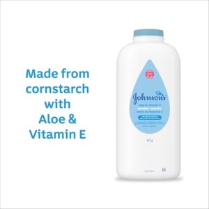 Johnson’s Baby Powder with Naturally Derived Cornstarch, Aloe & Vitamin E for Delicate Skin, Hypoallergenic, Free of Parabens, Phthalates & Dyes for Gentle Baby Skin Care, 15 oz