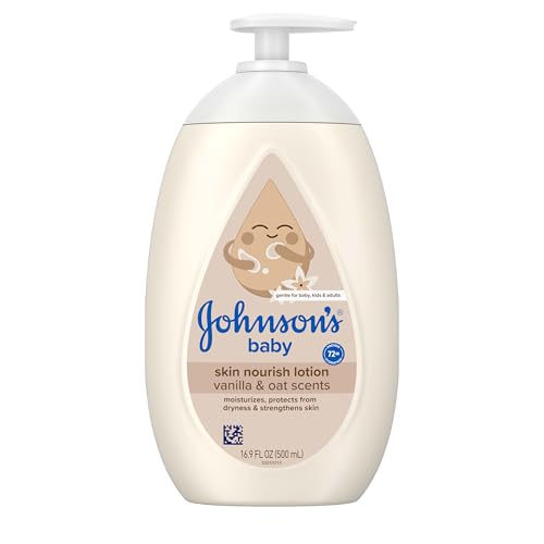 Johnson's Skin Nourishing Baby Lotion, Vanilla & Oat Scents, Hypoallergenic Baby Body Lotion for 72 Hour Hydration Until Baby's Next Bath Moisturizes & Protects from Dryness, 16.9 fl. oz - Image 3
