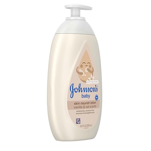 Johnson's Skin Nourishing Baby Lotion, Vanilla & Oat Scents, Hypoallergenic Baby Body Lotion for 72 Hour Hydration Until Baby's Next Bath Moisturizes & Protects from Dryness, 16.9 fl. oz - Image 4