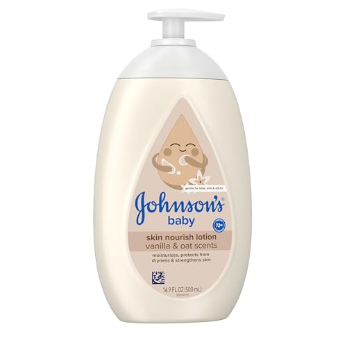 Johnson's Skin Nourishing Baby Lotion, Vanilla & Oat Scents, Hypoallergenic Baby Body Lotion for 72 Hour Hydration Until Baby's Next Bath Moisturizes & Protects from Dryness, 16.9 fl. oz - Image 7