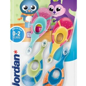Jordan* | Step 1 Baby Toothbrush | 0-2 Years, Soft Bristles, BPA Free | Green & Blue | 4 Pack