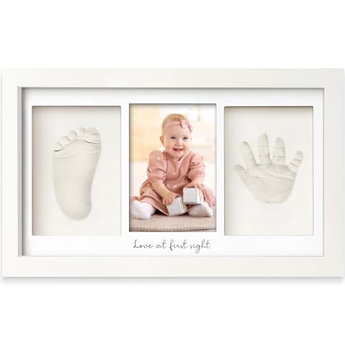 KeaBabies Baby Hand and Footprint Kit - Clay Handprint Keepsake Frame, Newborn Nursery Picture Frame, Personalized New Mom Gifts for Baby First Christmas Shower (Alpine White)