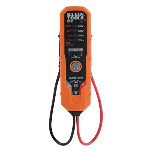 Klein Tools ET40 Digital AC/DC Voltage Tester, 12-240V AC, 1.5-24V DC, LED Illumination, DC Polarity, Auto Off, CAT III 250V-Class 2- Double Insulation, IP41 Dust and Water Resistant
