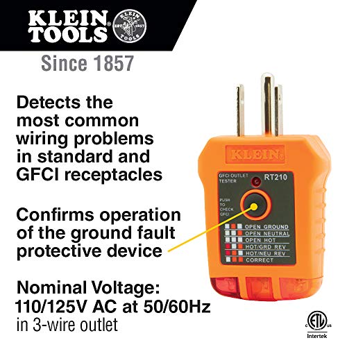 Klein Tools RT210 Outlet Tester, Receptacle Tester for GFCI / Standard North American AC Electrical Outlets, Detects Common Wiring Problems - Image 4