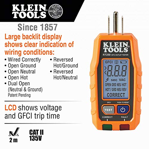 Klein Tools RT250KIT Non-Contact Voltage Tester and GFCI Receptacle Tester with LCD and Flashlight, Voltage Electrical Test Kit - Image 3