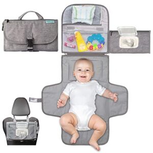 Kopi Baby Portable Diaper Changing Pad – Baby Diaper Changer Travel Bag with Wipes Pocket, Smart Design Portable Changing Mat, Infant Travel Station Kit, Gift for Newborn Girl & Boy – Grey, Classic