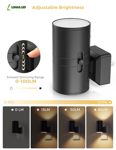 L LOHAS LED Night Light Plug in, Modern Night Lights Plug into Wall, Dusk to Dawn Sensor, Soft White 3000K, 0-100LM Adjustable Brightness, Dimmable Night Lights for Hallway Bedroom Stairway, 2 Pack - Image 5