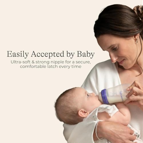 Lansinoh Anti-Colic Baby Bottles for Breastfeeding Babies, 8 Ounces, 3 Count, Includes 3 Medium Flow Nipples, Size M - Image 4