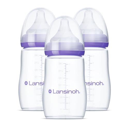 Lansinoh Anti-Colic Baby Bottles for Breastfeeding Babies, 8 Ounces, 3 Count, Includes 3 Medium Flow Nipples, Size M - Image 2