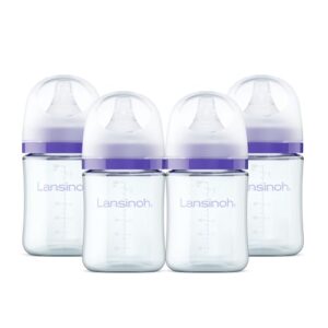 Lansinoh Anti-Colic Glass Baby Bottles, 5 Ounces, 4 Count Bottles for Feeding, Baby Essentials, Includes 4 Slow Flow Nipples, Size S