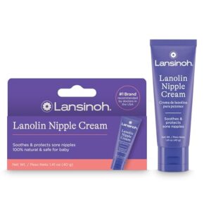 Lansinoh Lanolin Nipple Cream Safe for Breastfeeding Baby, 100% Natural Nipple Butter, Breastfeeding Essentials for Postpartum Moms, 1.41 Ounces