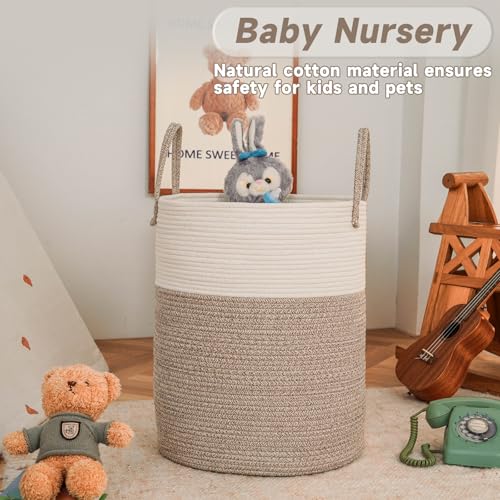 Large Woven Laundry Basket Hamper,60L Cotton Rope Storage Bin for Blankets,Toys and Clothes,Decorative Tall Nursery Hamper for Living Room,Baby Nursery,Bathroom and Bedroom,Brown - Image 3