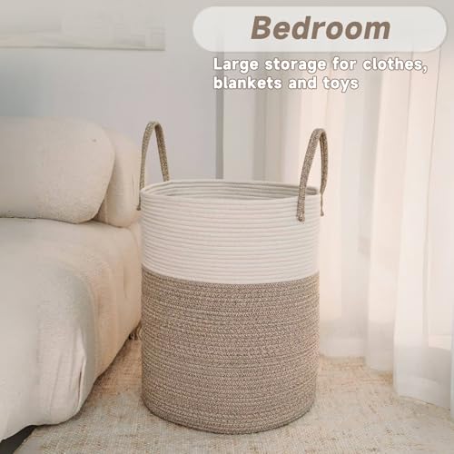 Large Woven Laundry Basket Hamper,60L Cotton Rope Storage Bin for Blankets,Toys and Clothes,Decorative Tall Nursery Hamper for Living Room,Baby Nursery,Bathroom and Bedroom,Brown - Image 5