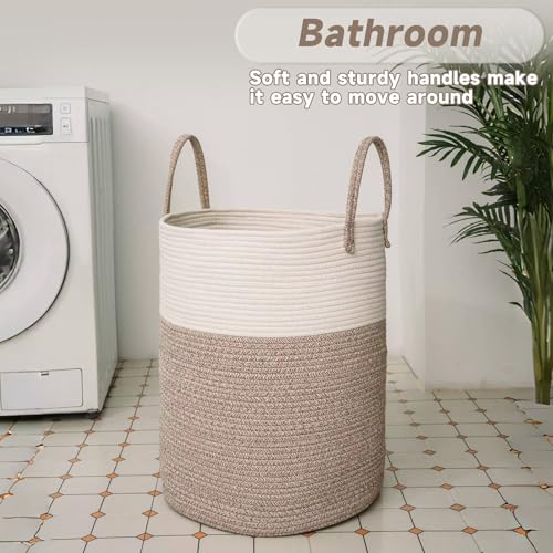 Large Woven Laundry Basket Hamper,60L Cotton Rope Storage Bin for Blankets,Toys and Clothes,Decorative Tall Nursery Hamper for Living Room,Baby Nursery,Bathroom and Bedroom,Brown - Image 6