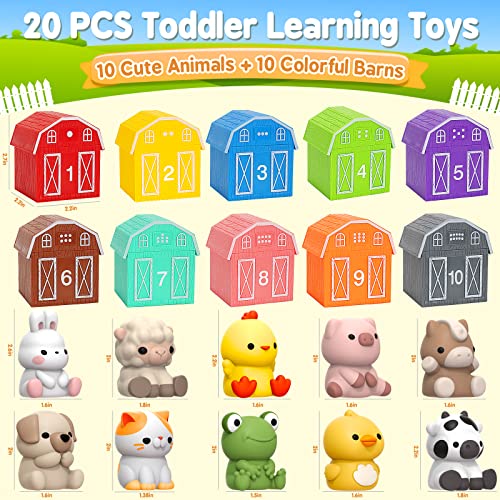 Learning Toys for 1,2,3 Year Old Toddlers, 20Pcs Farm Animals Toys Montessori Counting, Matching & Sorting Fine Motor Games, Christmas Birthday Easter Gift for Baby Boys Girls Age 12-18 Months - Image 6