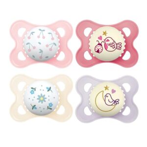 MAM Original Baby Pacifiers 0-6 Months, Binky for Newborn Babies, BPA-Free Skin Soft Silicone Nipple, Glows in The Dark, Developed with Medical Experts, 4 Count, Made in Europe