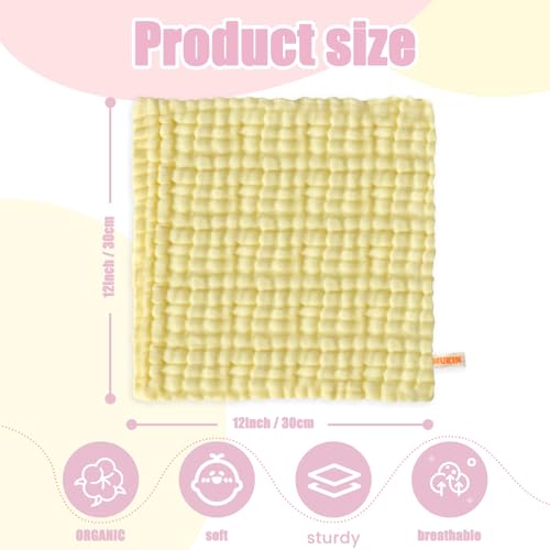 MUKIN Baby Washcloths - Natural Cotton Baby Wipes - Soft Newborn Face Towel and Washcloth for Sensitive Skin, Registry as Shower, 5 Pack 12x12 inches - Image 4