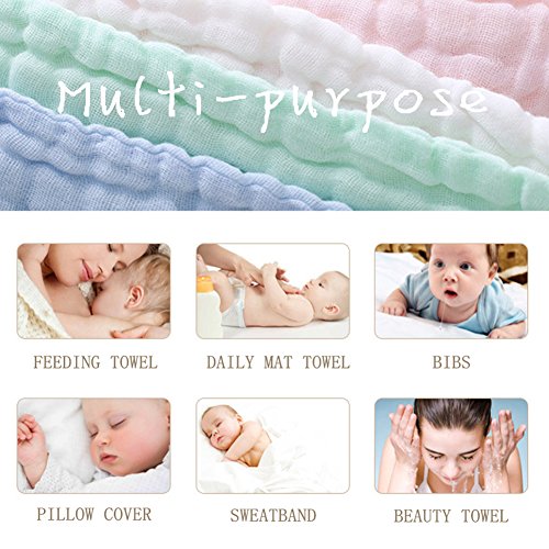 MUKIN Baby Washcloths - Natural Cotton Baby Wipes - Soft Newborn Face Towel and Washcloth for Sensitive Skin, Registry as Shower, 5 Pack 12x12 inches - Image 7