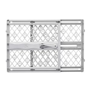 MYPET North States Paws Portable Pet Gate: 26-40″ Wide. Pressure Mount. No Tools Needed. Made in USA. Dog Gate 23″ Tall, Expandable, Durable Dog Gates for Doorways, Light Gray