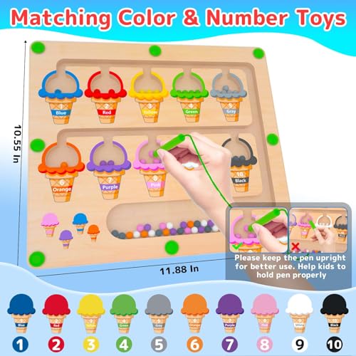 Magnetic Color & Number Maze - Montessori Wooden Color Matching Learning Counting Puzzle Board - Toddler Fine Motor Skills Toys for Boys Girls 2 3 4 Years Old - Image 4