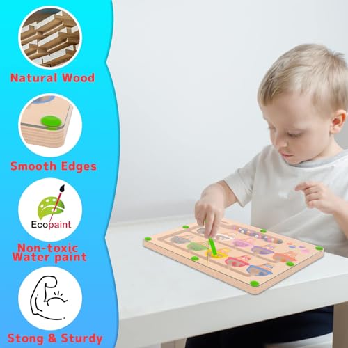 Magnetic Color & Number Maze - Montessori Wooden Color Matching Learning Counting Puzzle Board - Toddler Fine Motor Skills Toys for Boys Girls 2 3 4 Years Old - Image 7