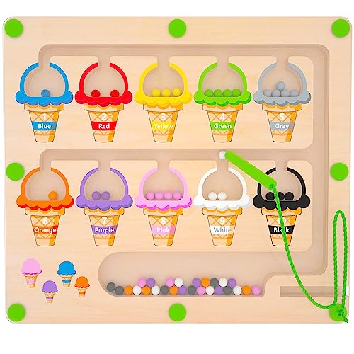 Magnetic Color & Number Maze - Montessori Wooden Color Matching Learning Counting Puzzle Board - Toddler Fine Motor Skills Toys for Boys Girls 2 3 4 Years Old