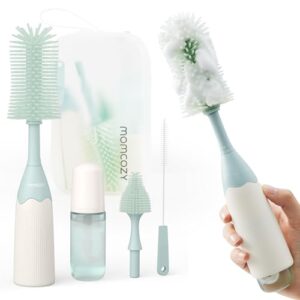 Momcozy Bottle Brush Kit, Innovative Push-Press Design for Better Cleaning – Baby Bottle Cleaner Brush for Baby Bottle, Breast Pumps, Nipples, and More – Can Generate Foam for Better Cleaning, Green