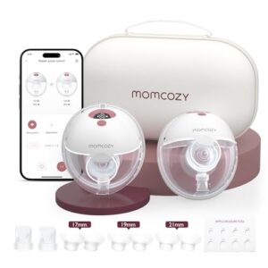 Momcozy M5 Smart APP Controlled Wearable Breast Pump, Hands-Free Wireless Electric Pump, 3 Modes 9 Suction Levels, BPA-Free, Portable Lightweight, 24mm Flange, 2-Pack Cozy Red